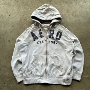 Aeropostale White and Navy Zip-Up Hoodie